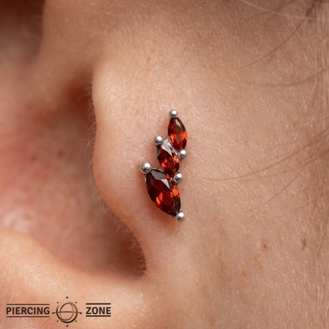 Multiplicity – Garnet Marquise Trio – 14K Gold Threadless End - piercing - zone.com