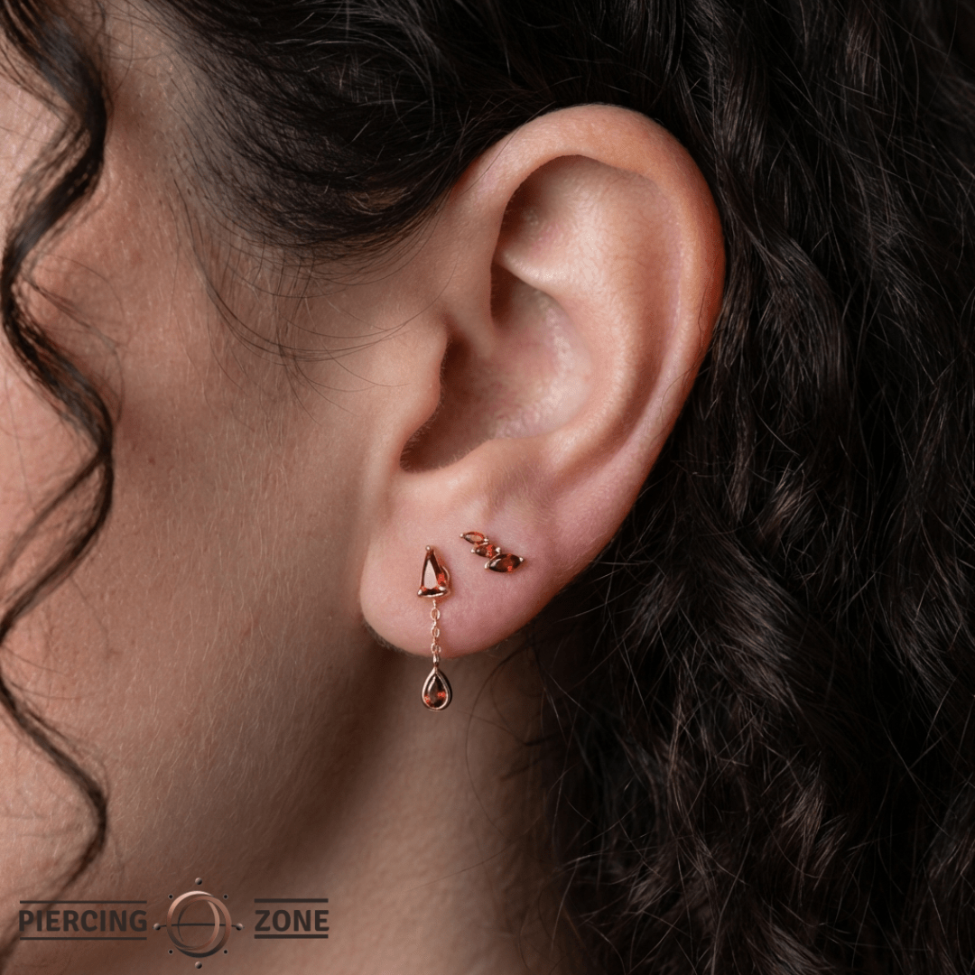 Multiplicity – Garnet Marquise Trio – 14K Gold Threadless End - piercing - zone.com