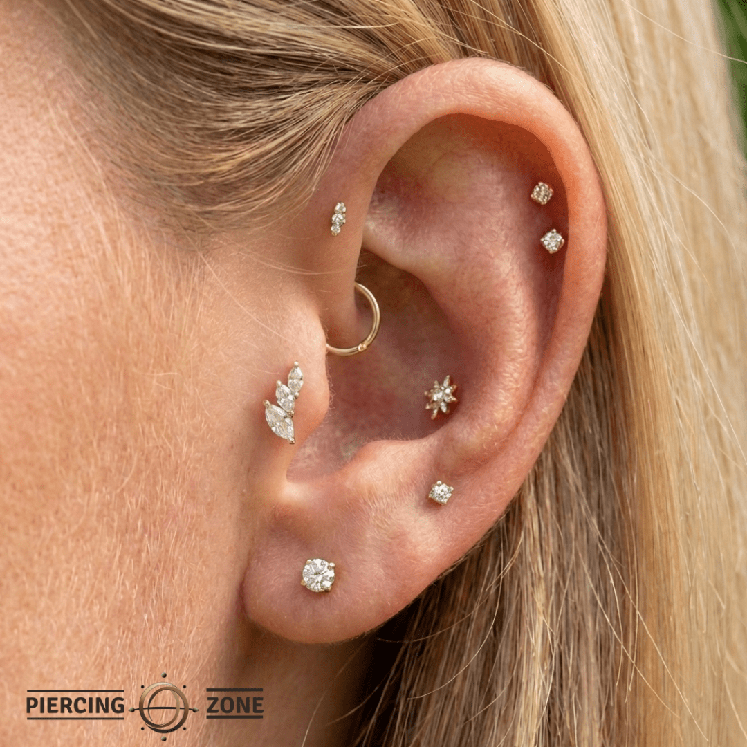 Multiplicity – Marquise - Cut CZ Cluster – 14K Gold Threadless End - piercing - zone.com