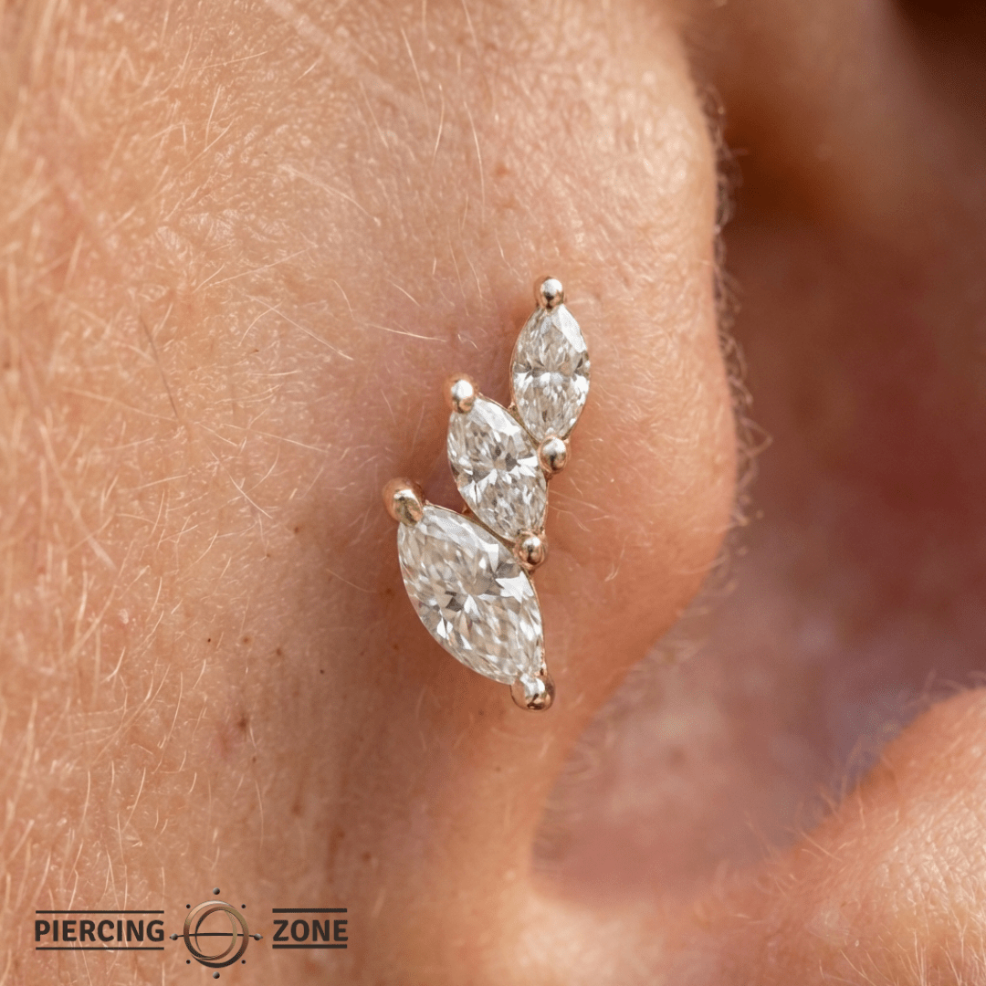 Multiplicity – Marquise - Cut CZ Cluster – 14K Gold Threadless End - piercing - zone.com