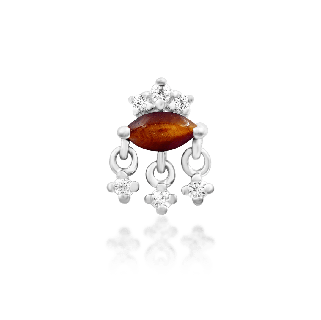 Munna – Tiger Eye & CZ Bold Cluster – 14K Gold Threadless End - piercing - zone.com