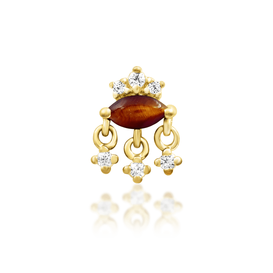 Munna – Tiger Eye & CZ Bold Cluster – 14K Gold Threadless End - piercing - zone.com