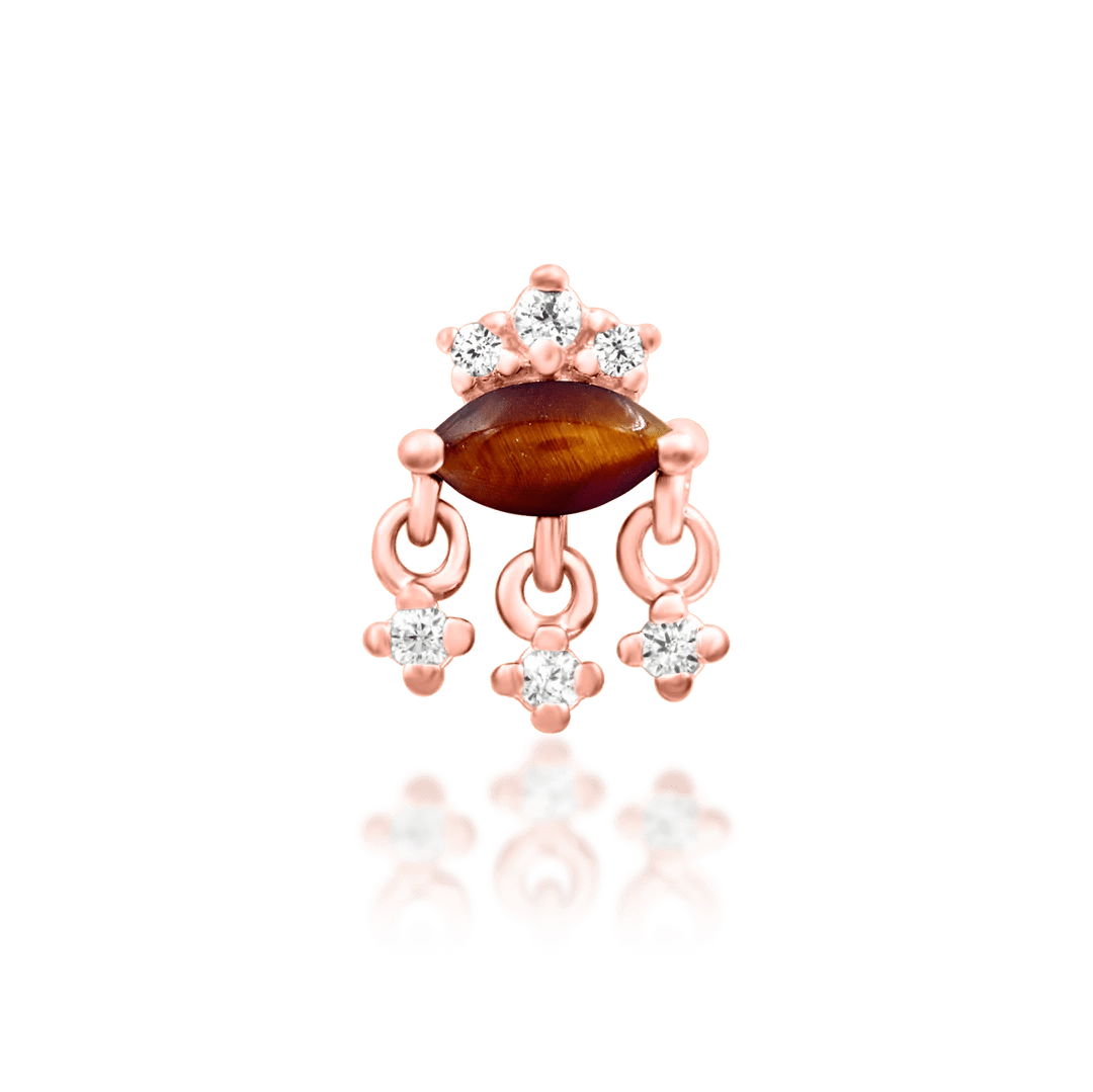 Munna – Tiger Eye & CZ Bold Cluster – 14K Gold Threadless End - piercing - zone.com