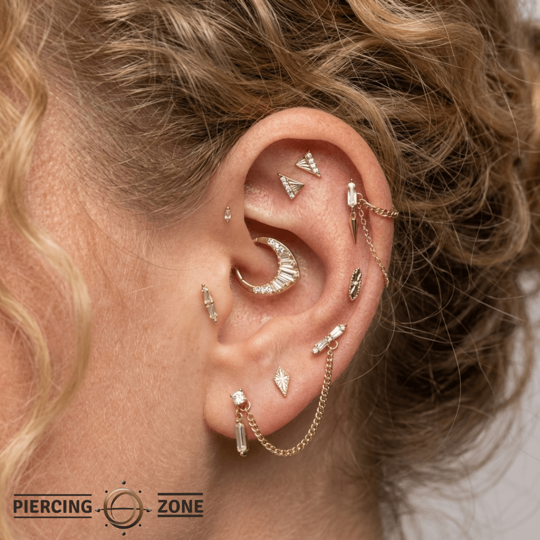 Musea Elongated CZ – 14K Gold Threadless End - piercing - zone.com