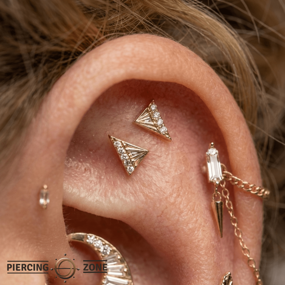 Musea Elongated CZ – 14K Gold Threadless End - piercing - zone.com