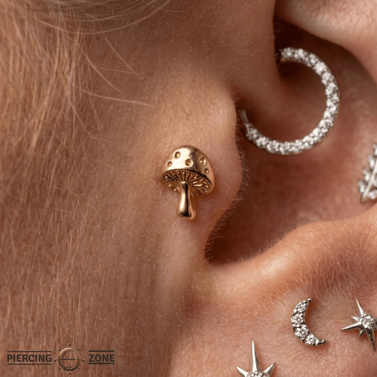 Mushroom – 14K Gold Threadless/Threaded End - piercing - zone.com