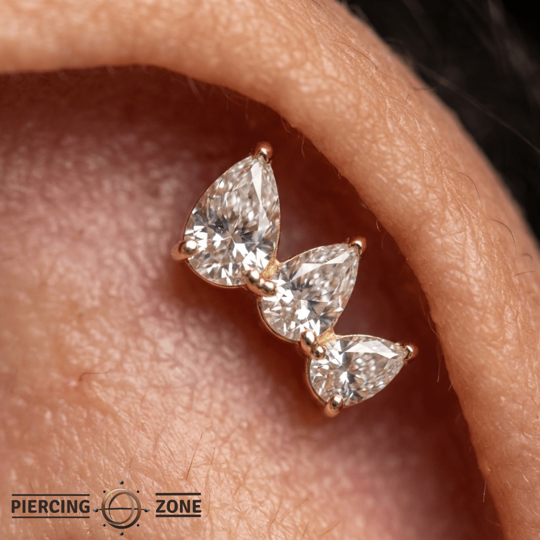 Myriad – CZ Trio – 14K Gold Threadless End - piercing - zone.com