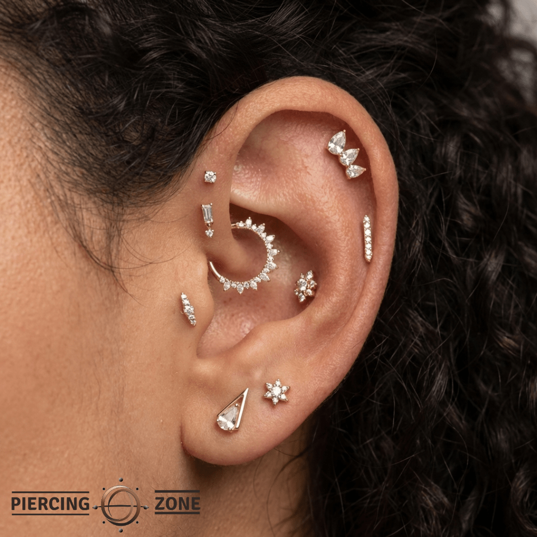 Myriad – CZ Trio – 14K Gold Threadless End - piercing - zone.com