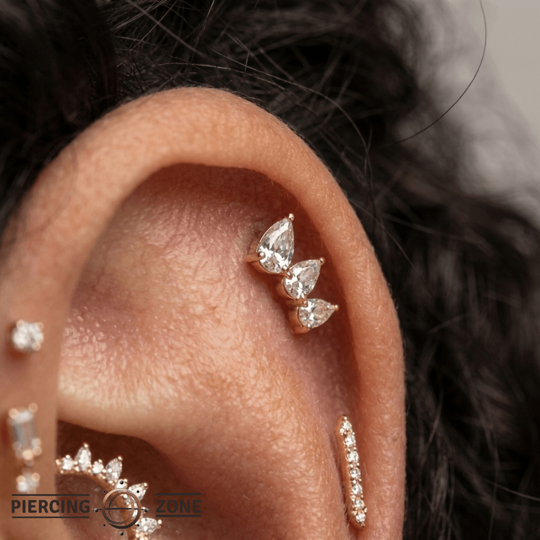 Myriad – CZ Trio – 14K Gold Threadless End - piercing - zone.com