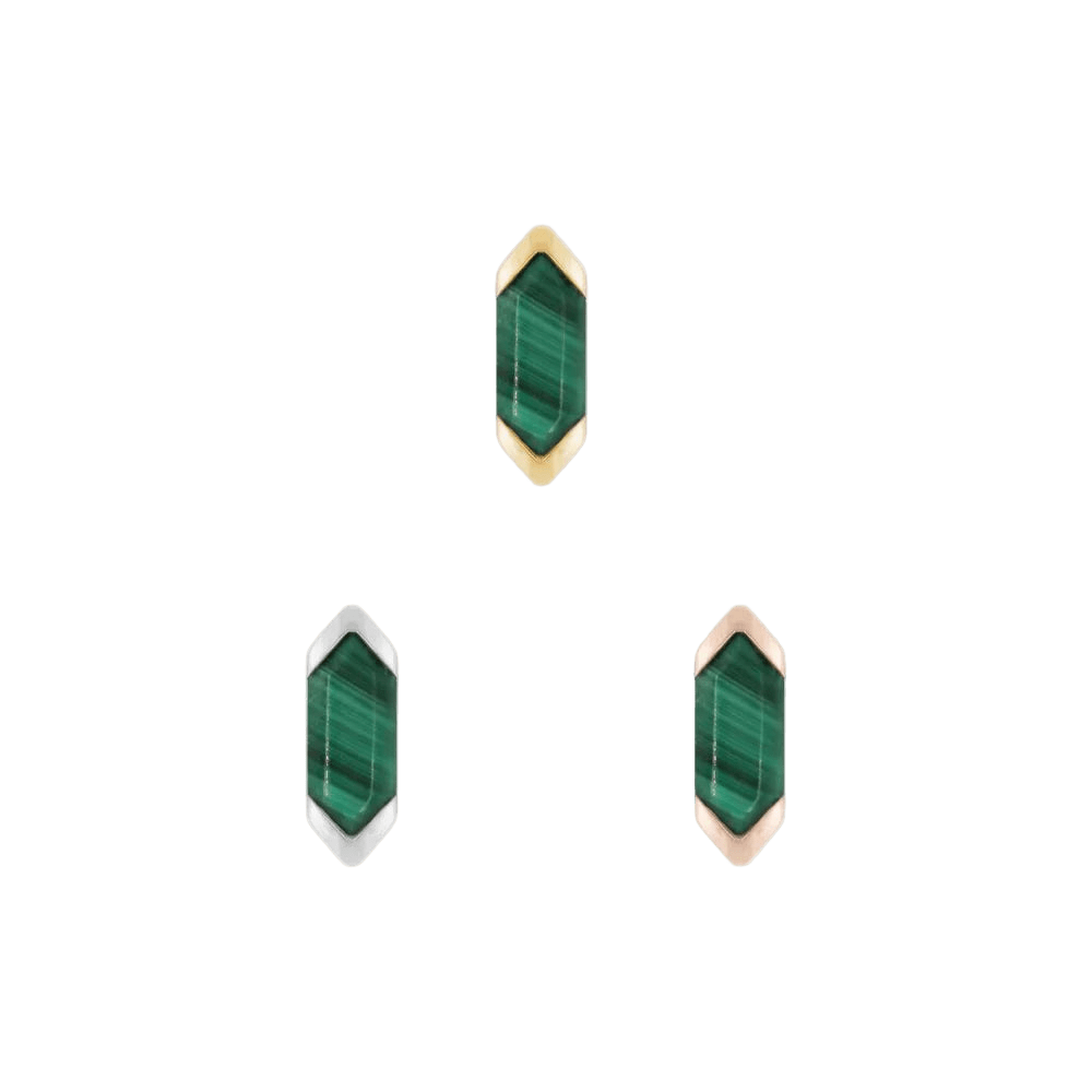 Mystic – Malachite – 14K Gold Threadless End - piercing - zone.com