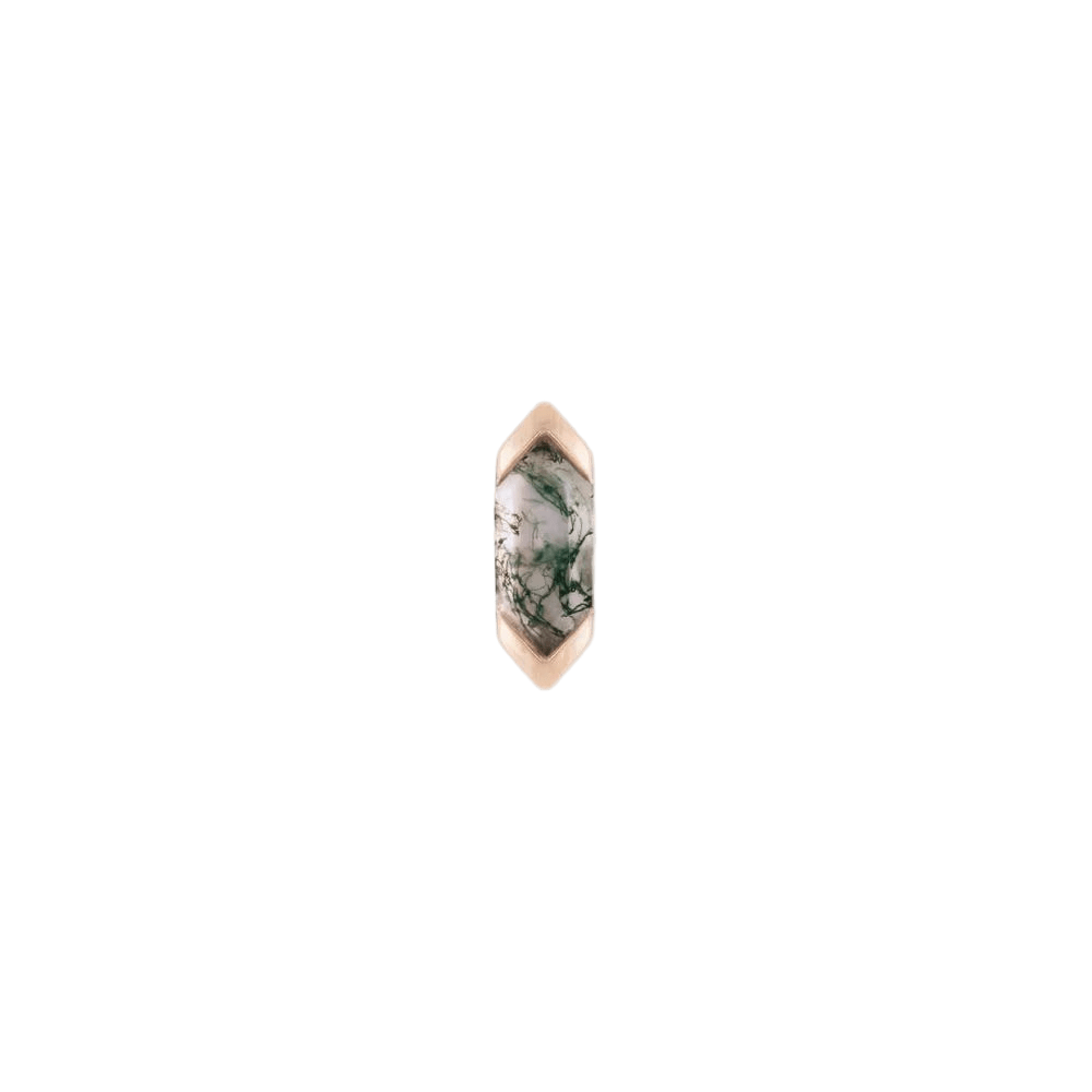 Mystic – Moss Agate – 14K Gold Threadless End - piercing - zone.com