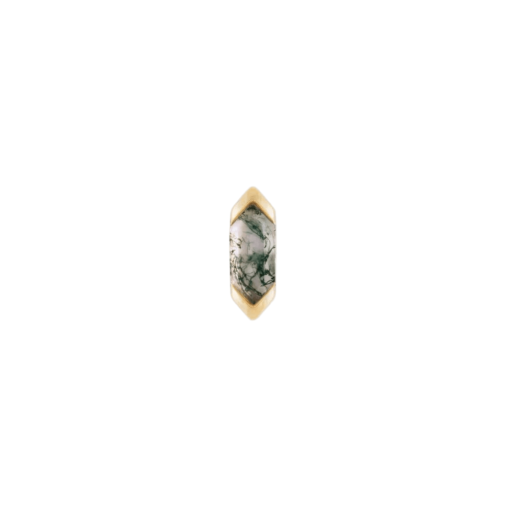 Mystic – Moss Agate – 14K Gold Threadless End - piercing - zone.com