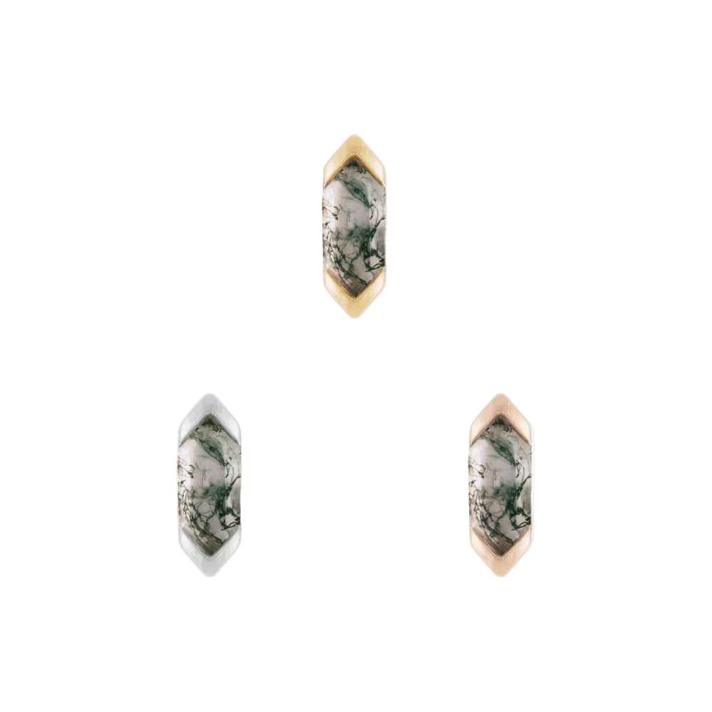 Mystic – Moss Agate – 14K Gold Threadless End - piercing - zone.com