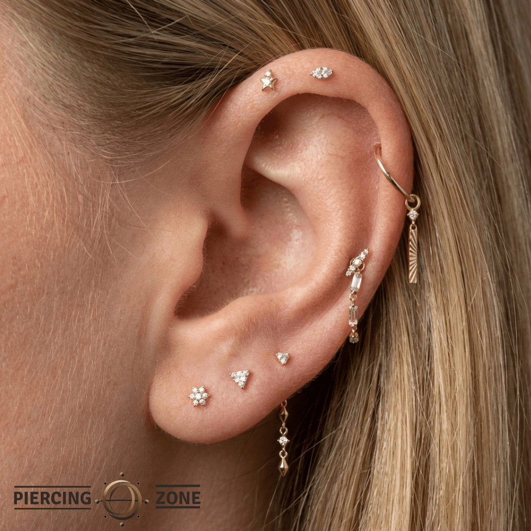 Nala – Graduated Diamond Row – 14K Gold Threadless End - piercing - zone.com
