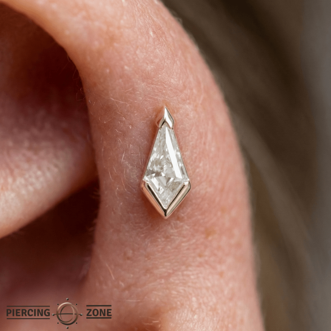 No Sleep Till Brooklyn – CZ Kite – 14K Gold Threadless End - piercing - zone.com