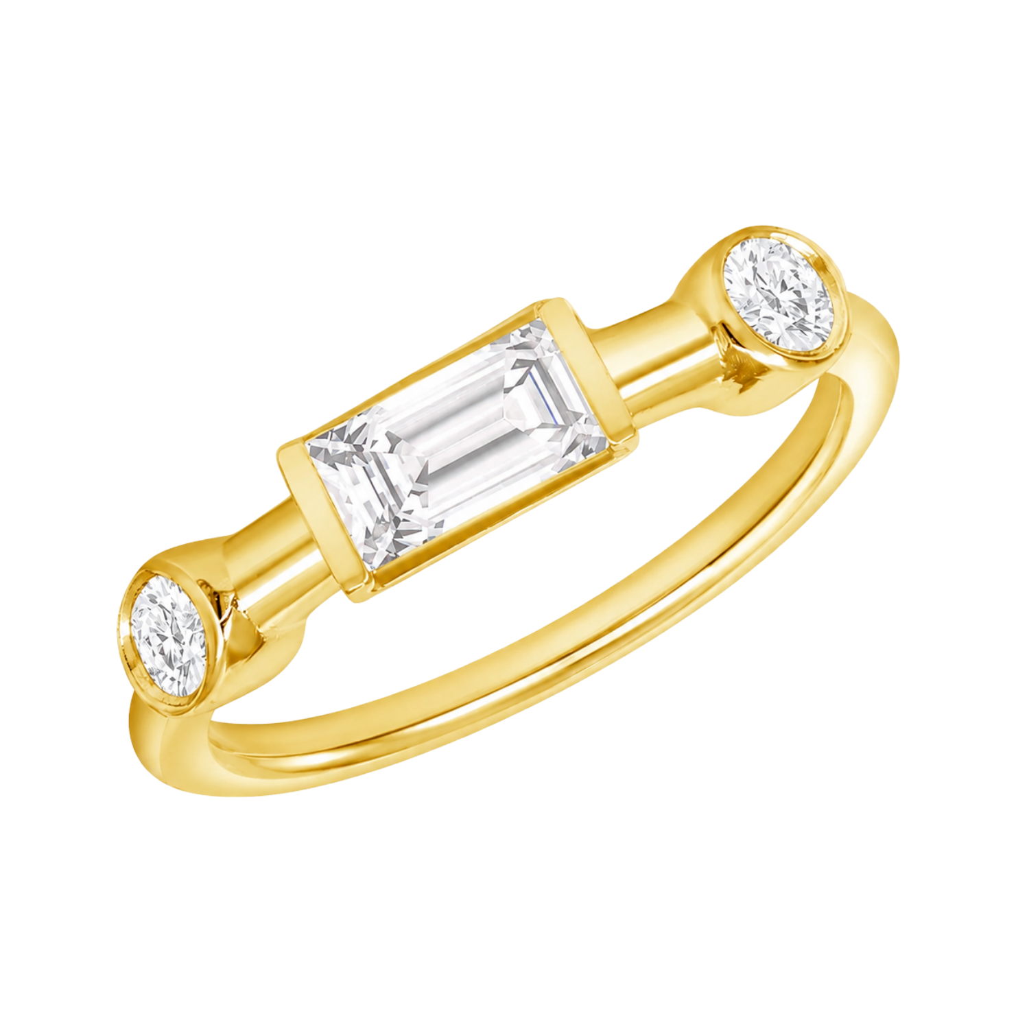 Noah Seamless Ring – 14K Gold Baguette & Round Gem Design
