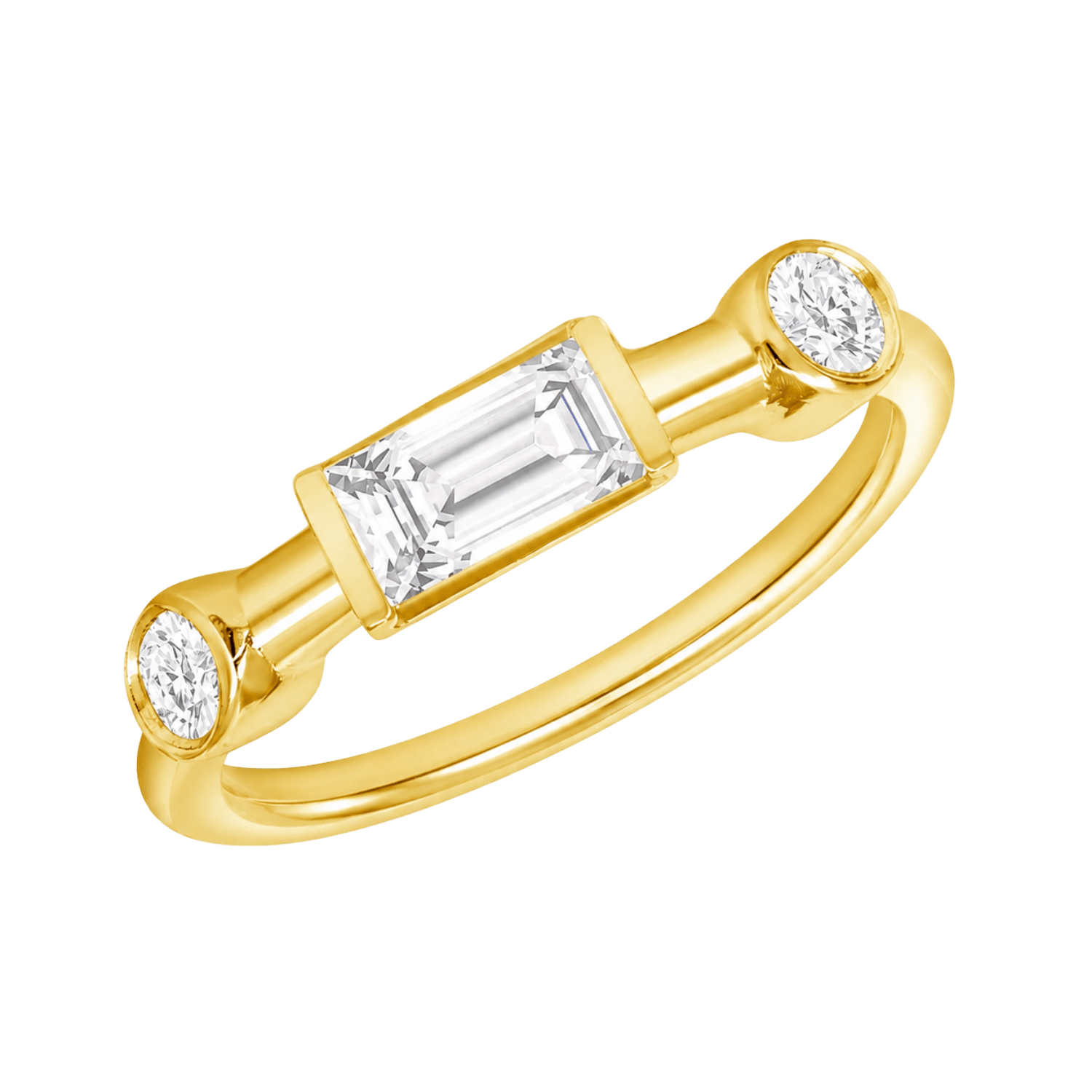 Noah Seamless Ring – 14K Gold Baguette & Round Gem Design - piercing-zone.com