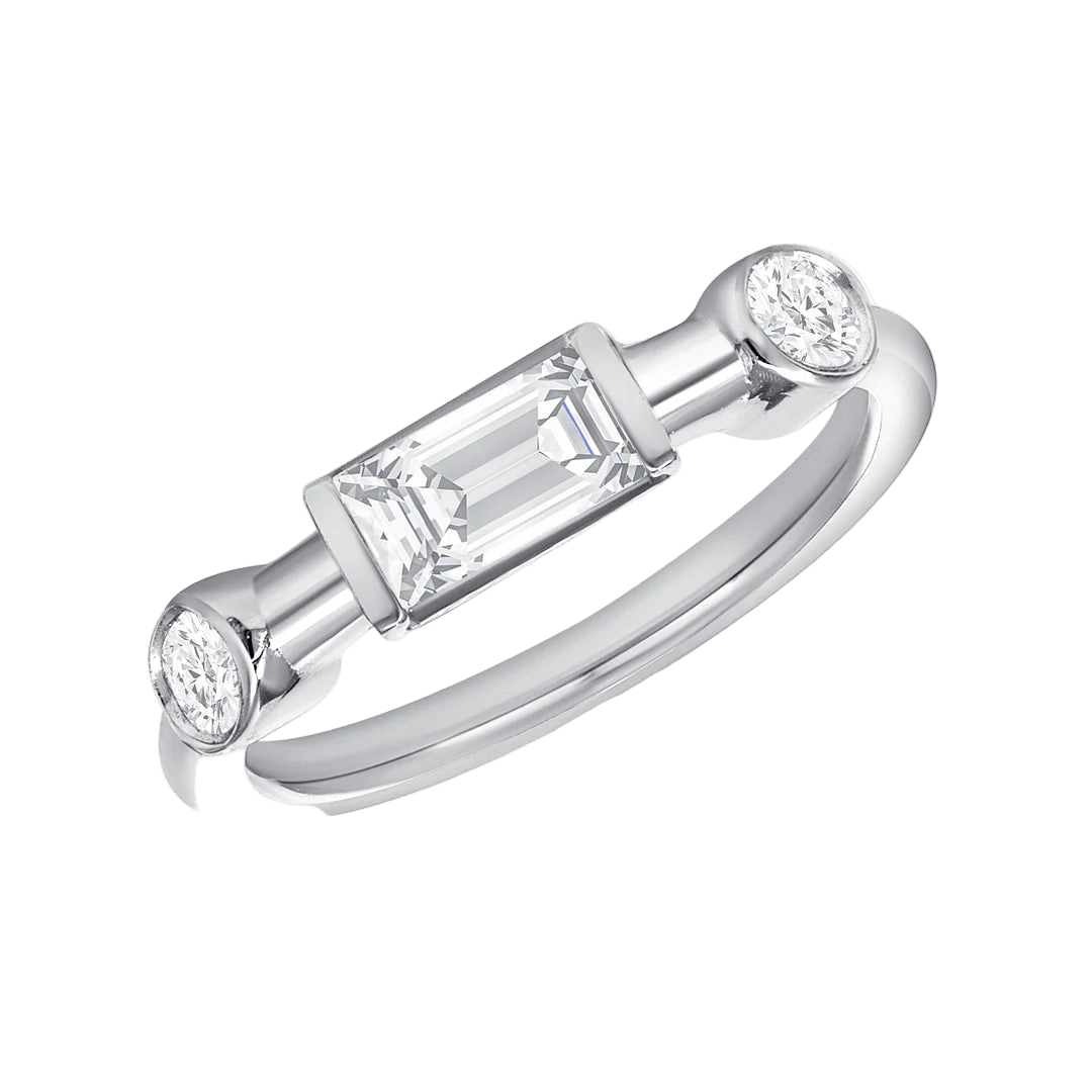 Noah Seamless Ring – 14K Gold Baguette & Round Gem Design - piercing - zone.com