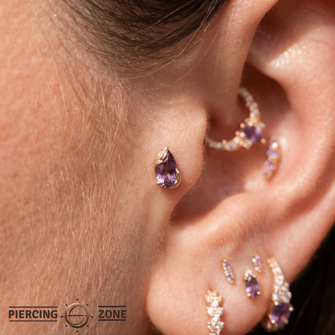 Occasion Pear Amethyst – 14K Gold Threadless End - piercing - zone.com