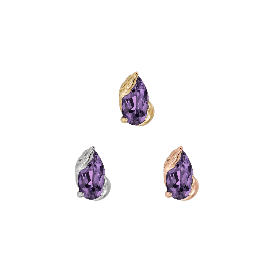 Occasion Pear Amethyst – 14K Gold Threadless End - piercing - zone.com