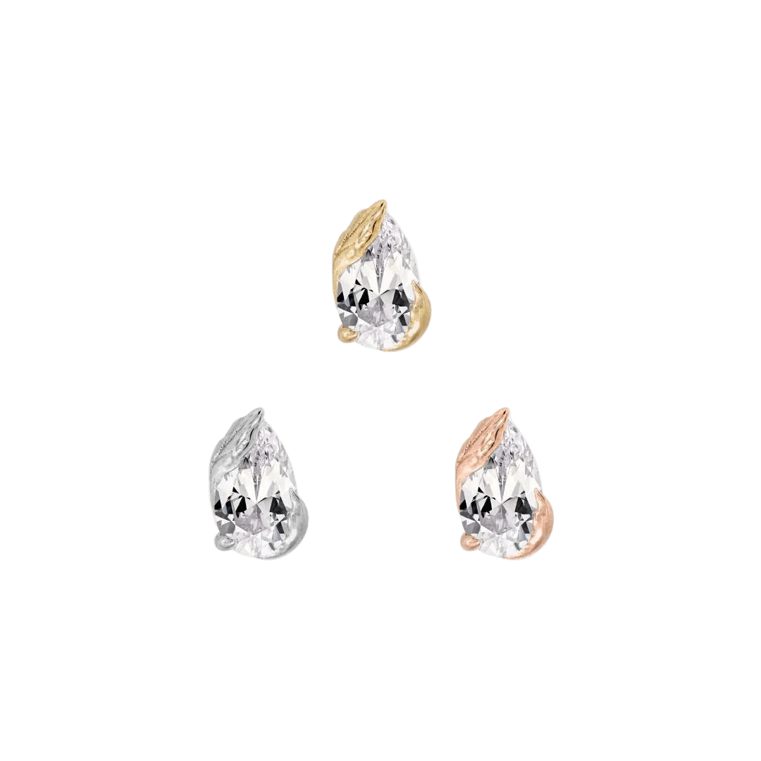 Occasion Pear CZ – 14K Gold Threadless End - piercing - zone.com