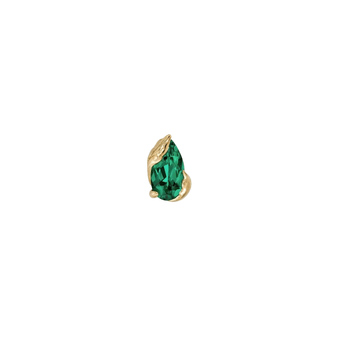 Occasion Pear Lab Emerald – 14K Gold Threadless End - piercing - zone.com