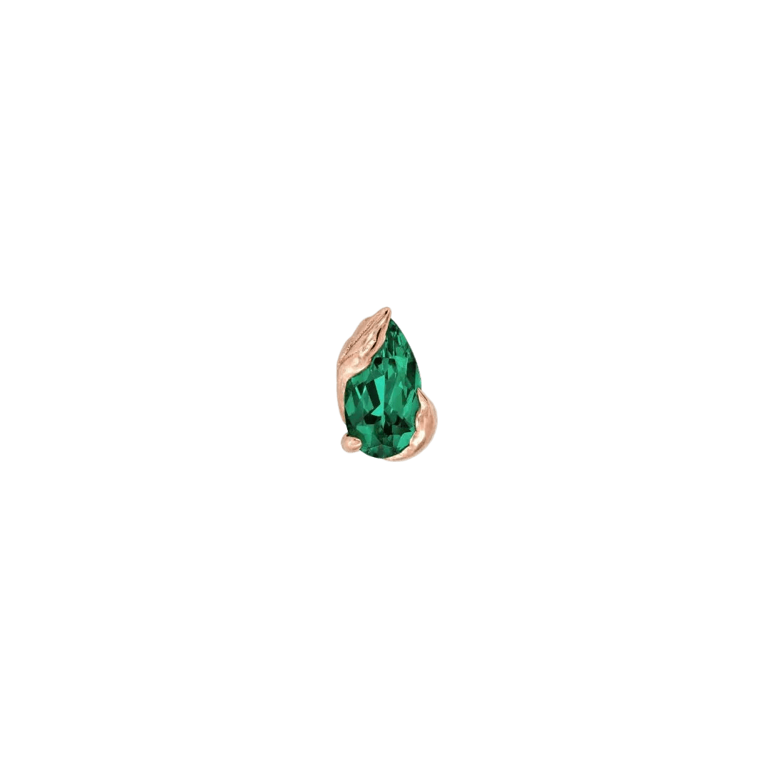 Occasion Pear Lab Emerald – 14K Gold Threadless End - piercing - zone.com
