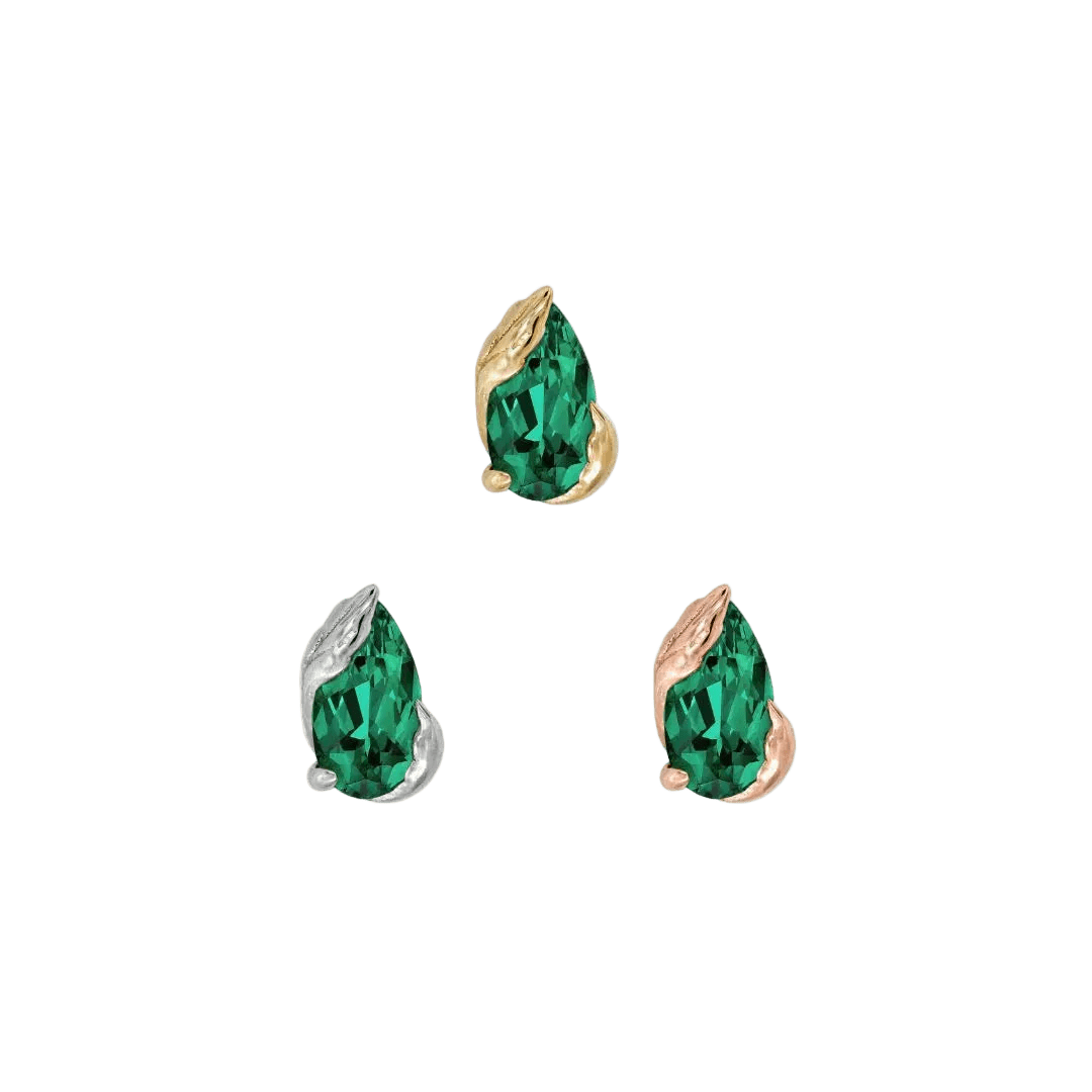 Occasion Pear Lab Emerald – 14K Gold Threadless End - piercing - zone.com