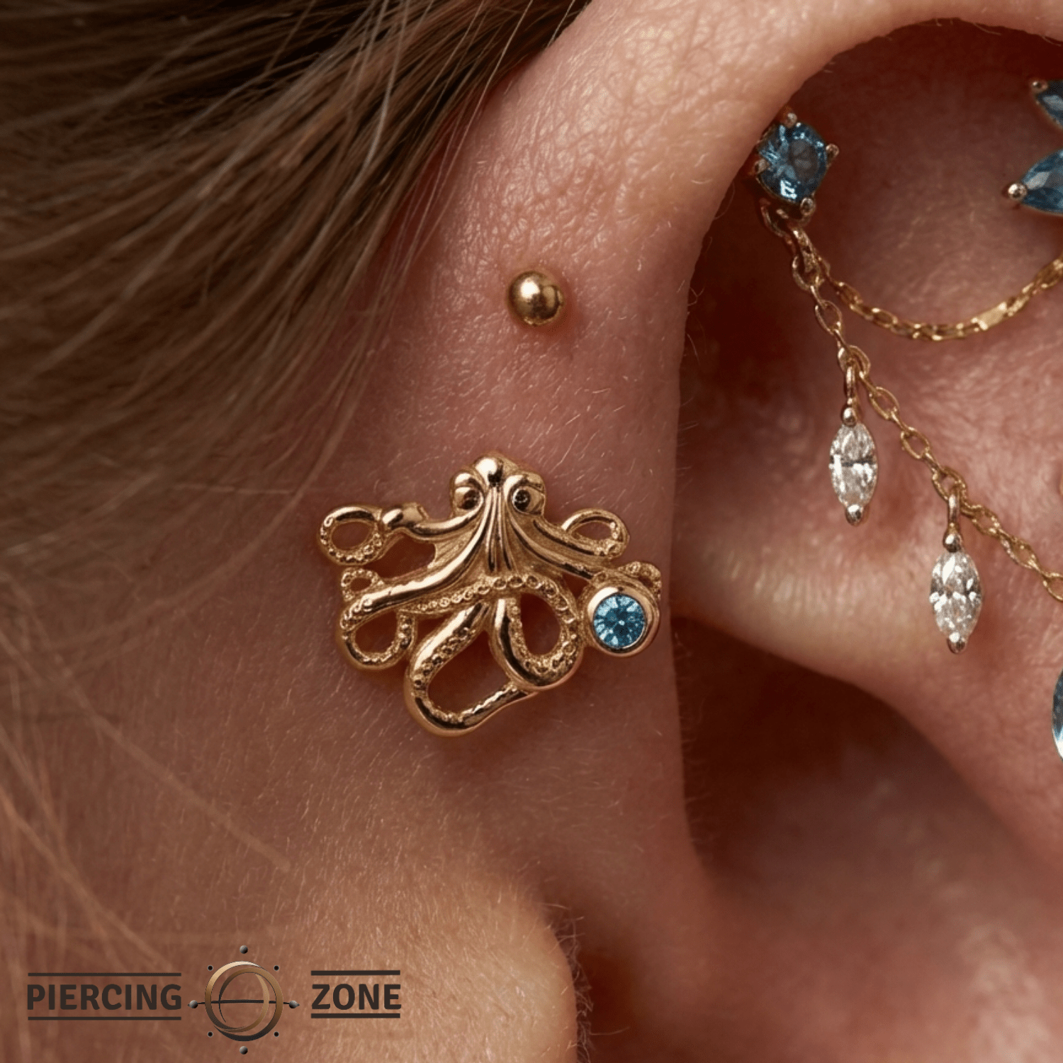 Octopus – 14K Gold Threadless/Threaded End - piercing - zone.com