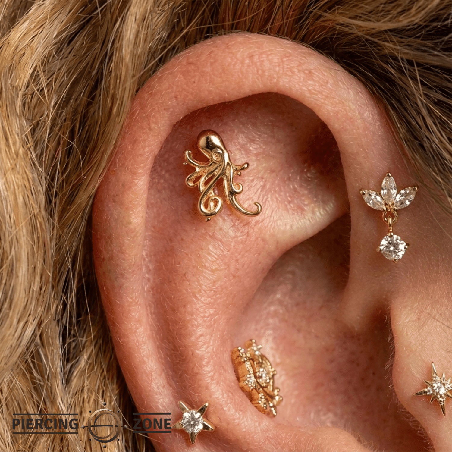 Octopus Pin - 14K Gold Octopus Threadless End - piercing - zone.com