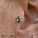 Oh Hell Yes! – Hex Cut Moss Agate – 14K Gold Threadless End - piercing - zone.com