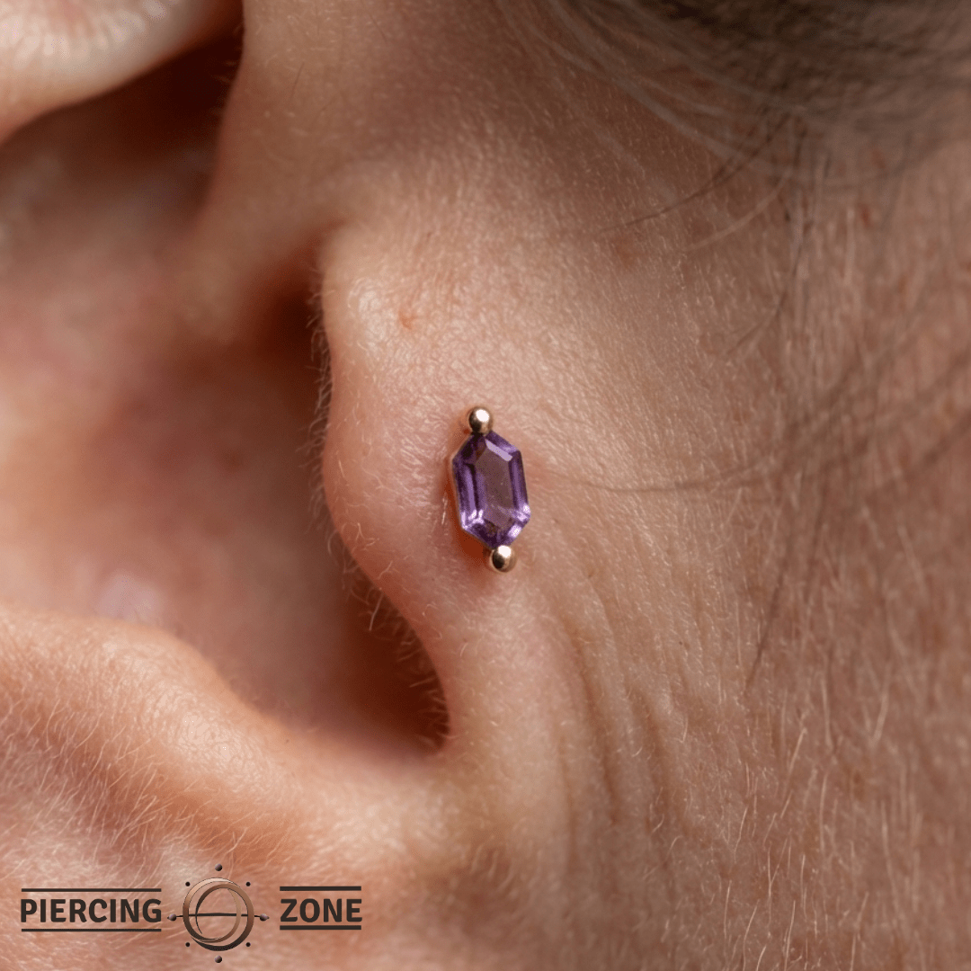 Oh My My – Hex Cut Amethyst – 14K Gold Threadless End - piercing - zone.com