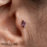 Oh My My – Hex Cut Amethyst – 14K Gold Threadless End - piercing - zone.com