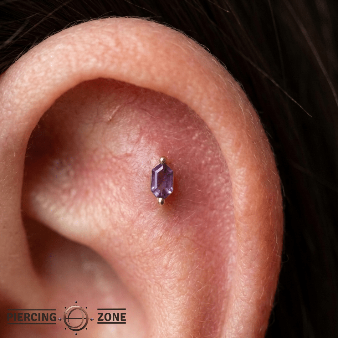 Oh My My – Hex Cut Amethyst – 14K Gold Threadless End - piercing - zone.com