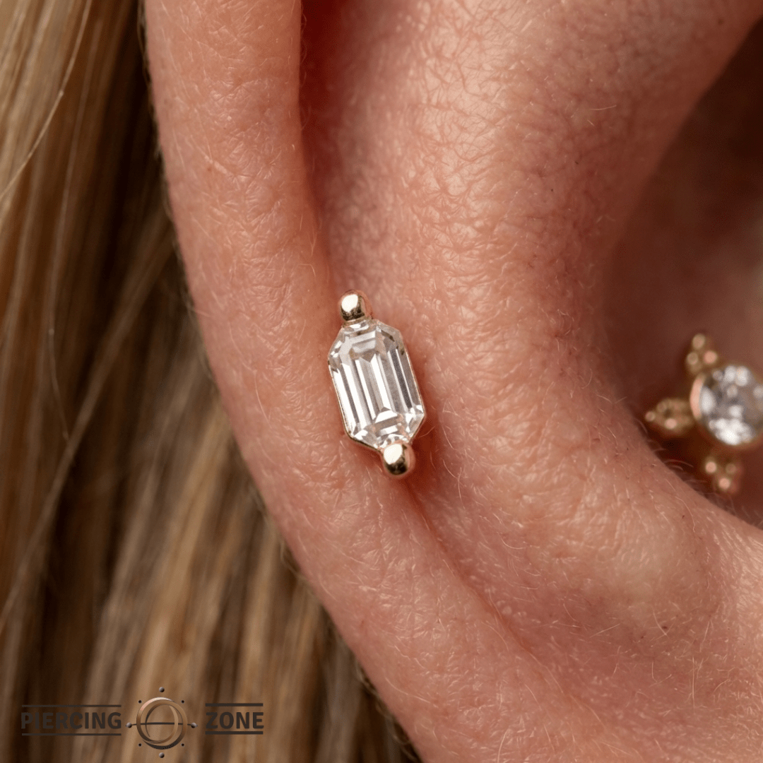 Oh My My – Hex Cut CZ – 14K Gold Threadless End - piercing - zone.com