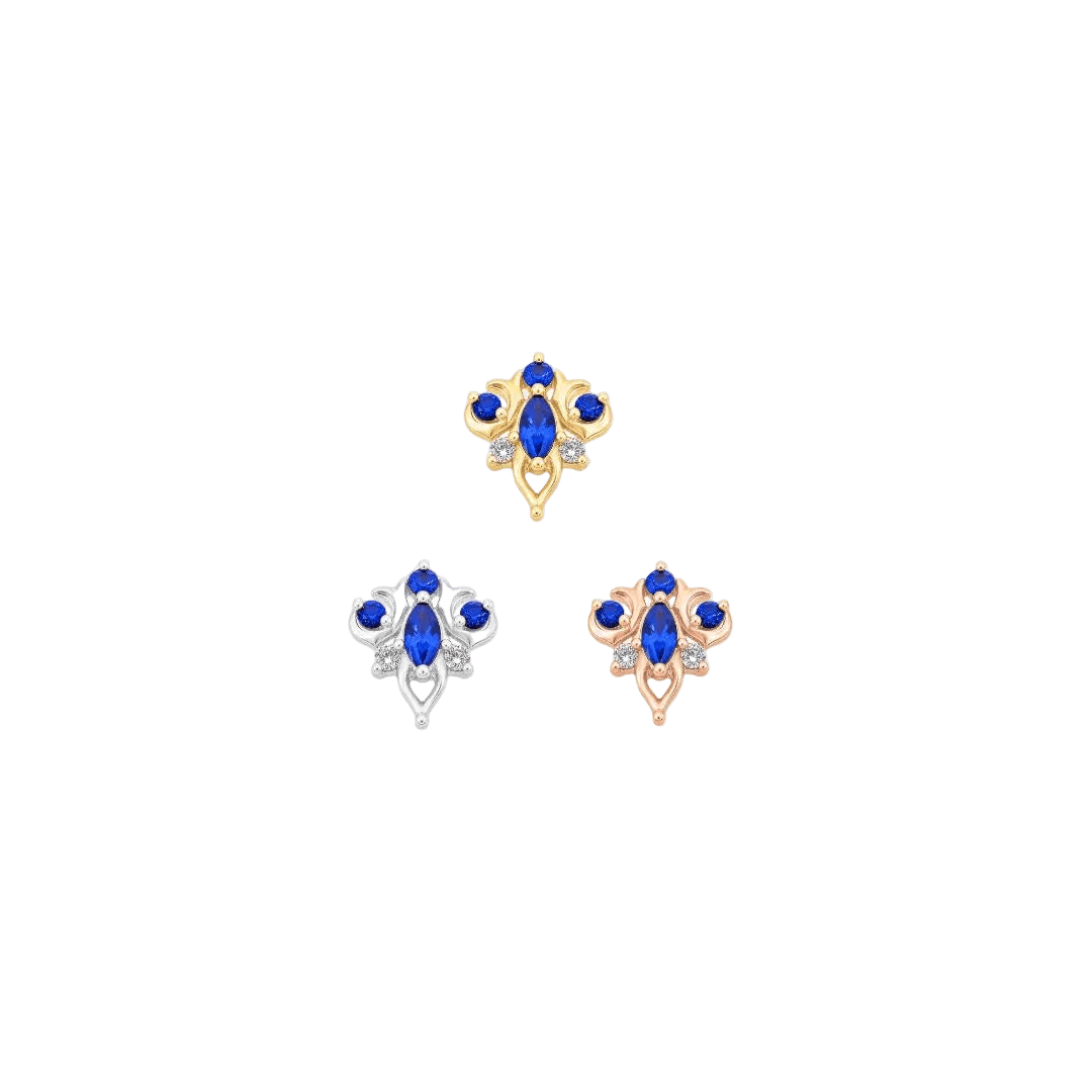 Oleander - 14K Gold Lab Blue Sapphire Threadless End - piercing-zone.com