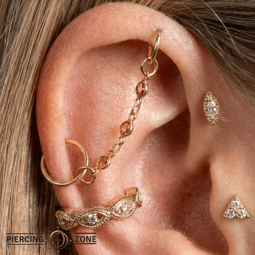 Orange - Yellow Sapphire Chain – 18K Gold Gemstone Piercing Chain - piercing - zone.com
