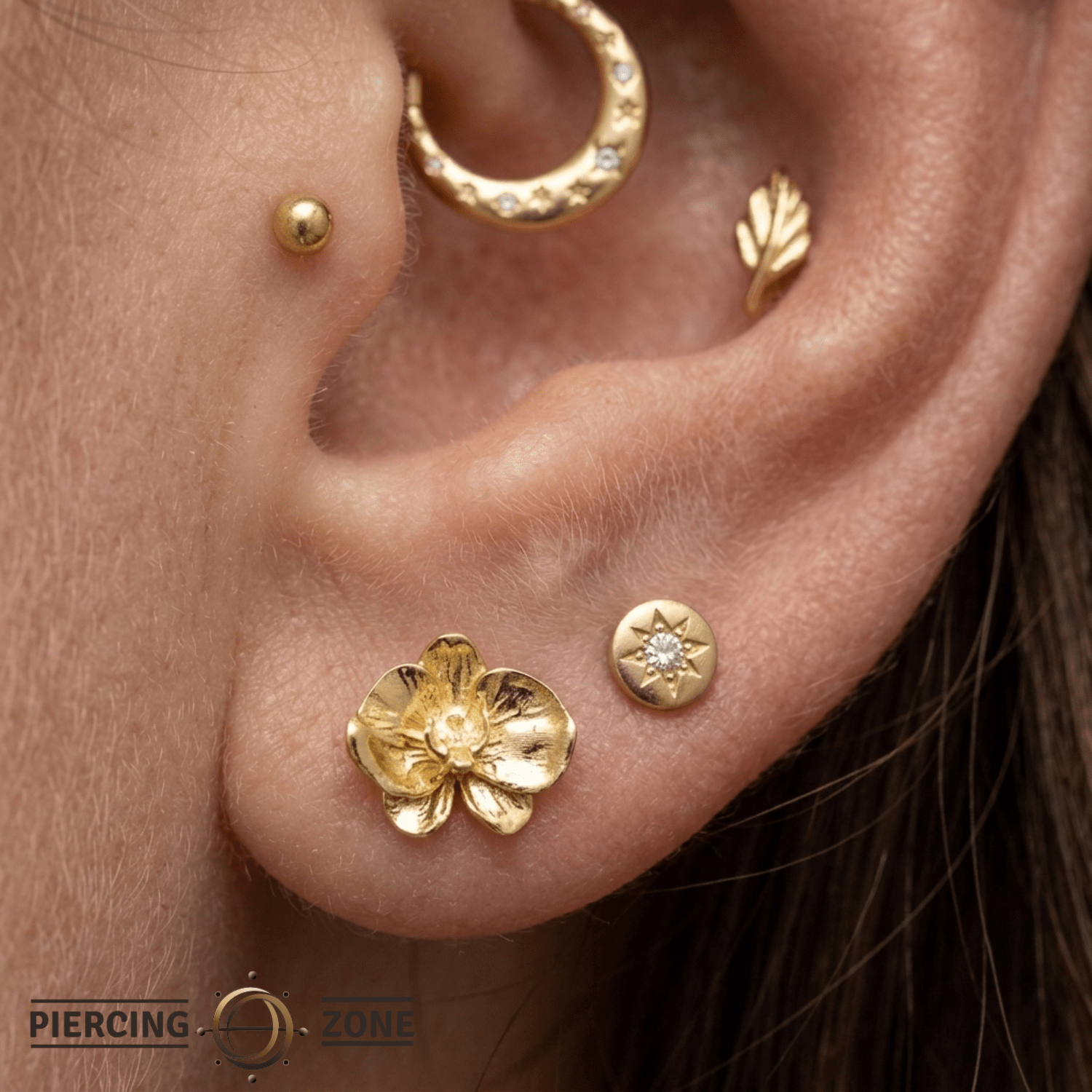 Orchid – 14K Gold Floral Threadless End - piercing - zone.com