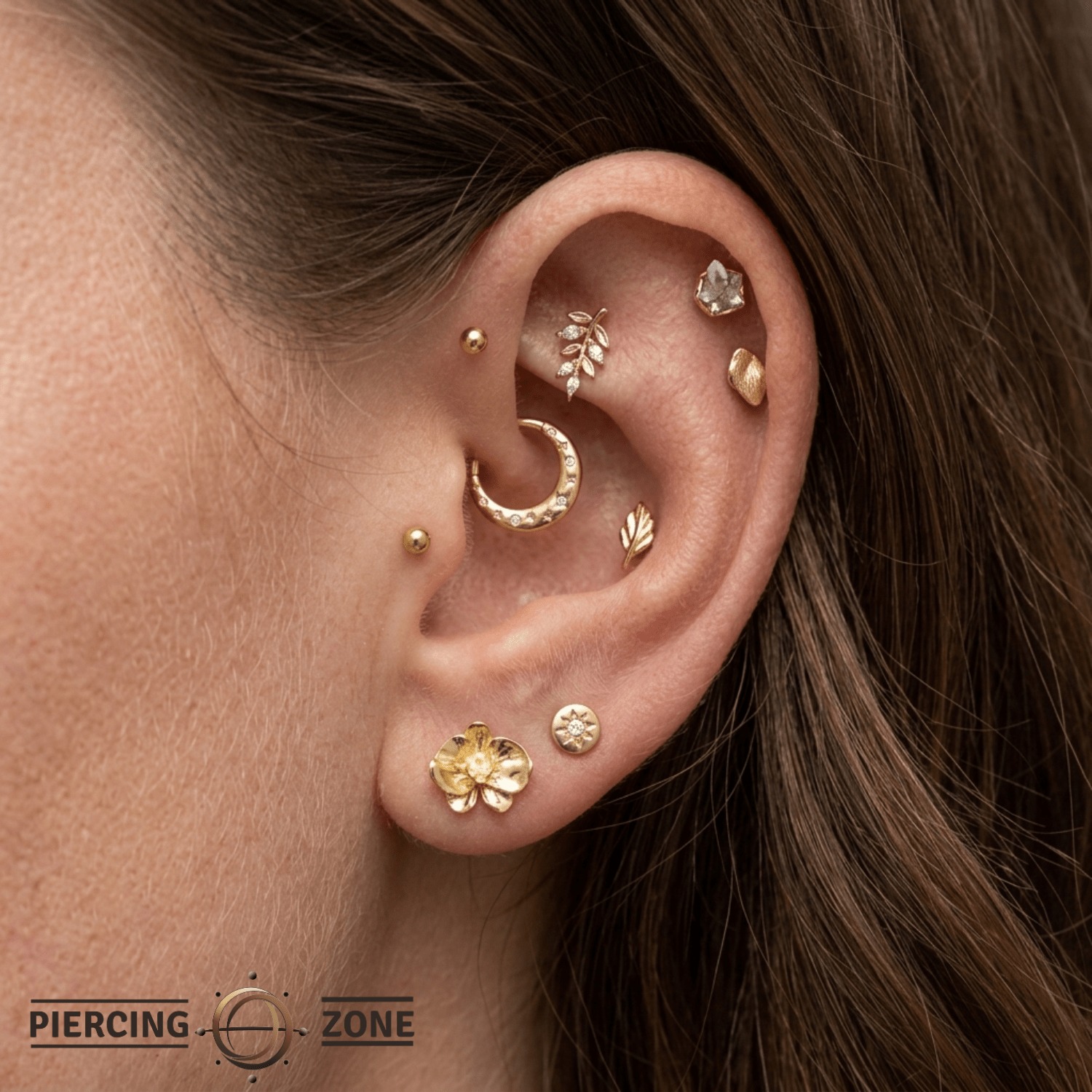 Orchid – 14K Gold Floral Threadless End - piercing - zone.com