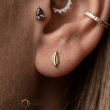 Origin Leaf – Ridged Silhouette – 14K Gold Threadless End - piercing - zone.com