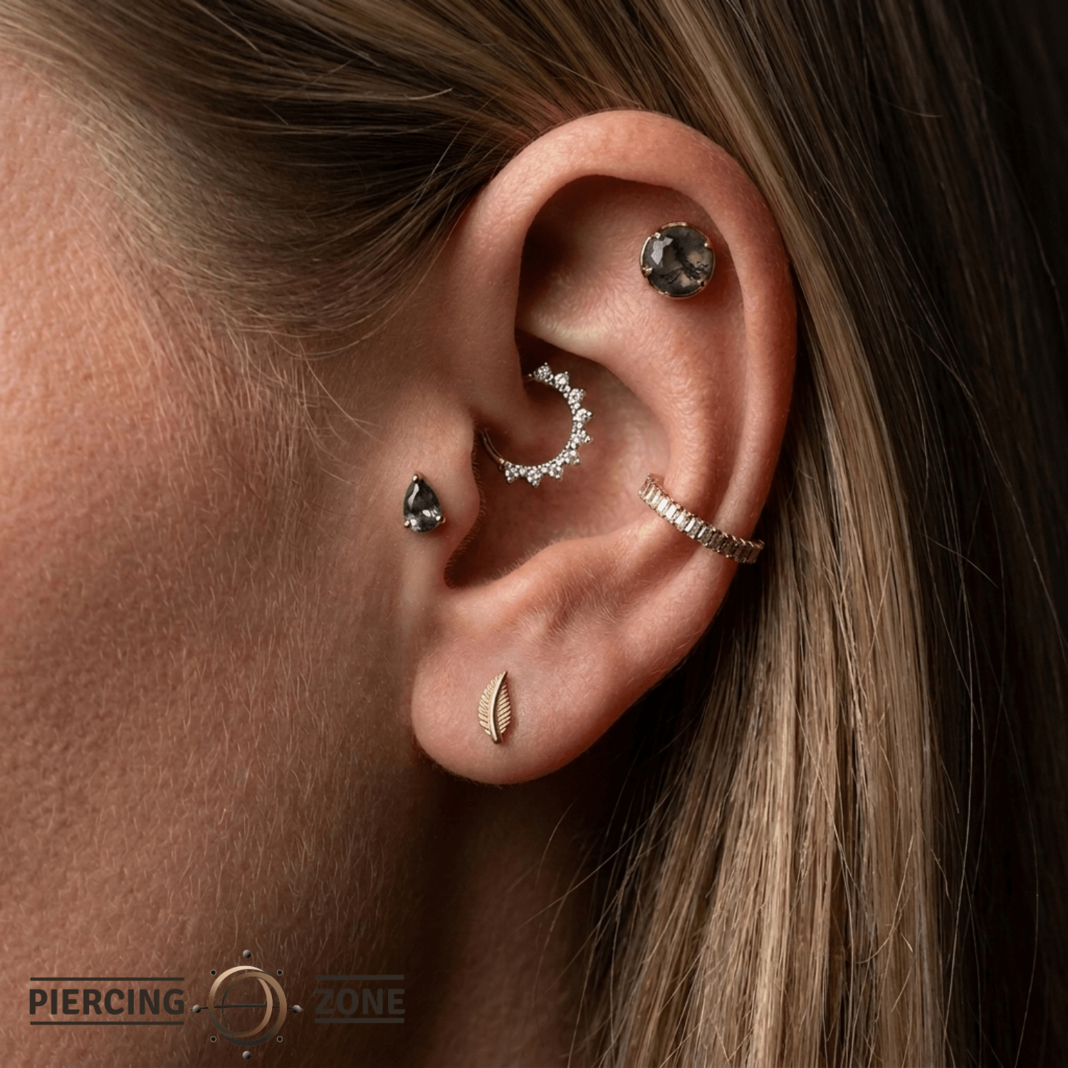 Origin Leaf – Ridged Silhouette – 14K Gold Threadless End - piercing - zone.com