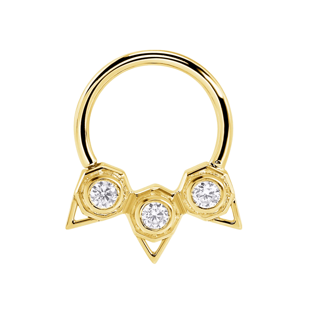 Orion Seamless Ring – 14K Gold Three - Gem Constellation Arc - piercing - zone.com