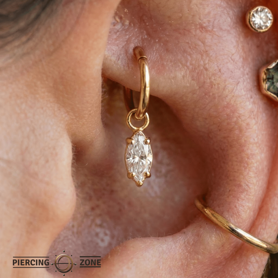 Ornament Marquise Prong – 14K & 18K Gold Gemstone Charm - piercing - zone.com