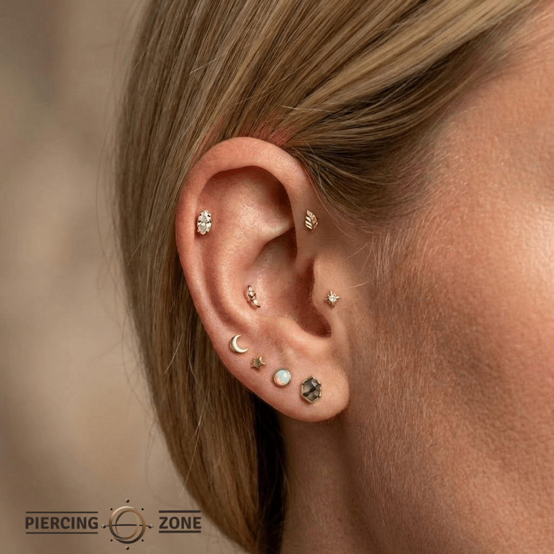 Ornament Marquise Prong – 14K Gold Threadless/Threaded End - piercing - zone.com