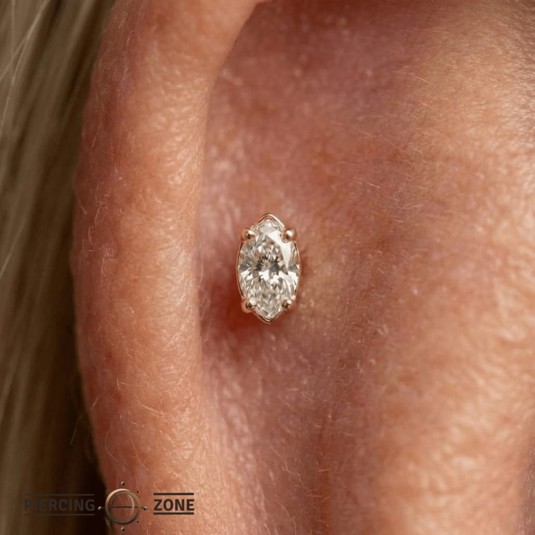 Ornament Marquise Prong – 14K Gold Threadless/Threaded End - piercing - zone.com