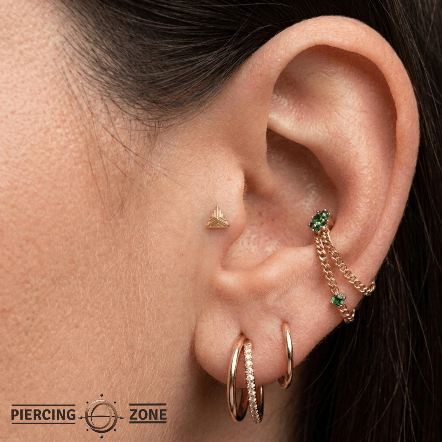 Ornament Triangle Pyramid – 14K Gold Threadless/Threaded End - piercing - zone.com