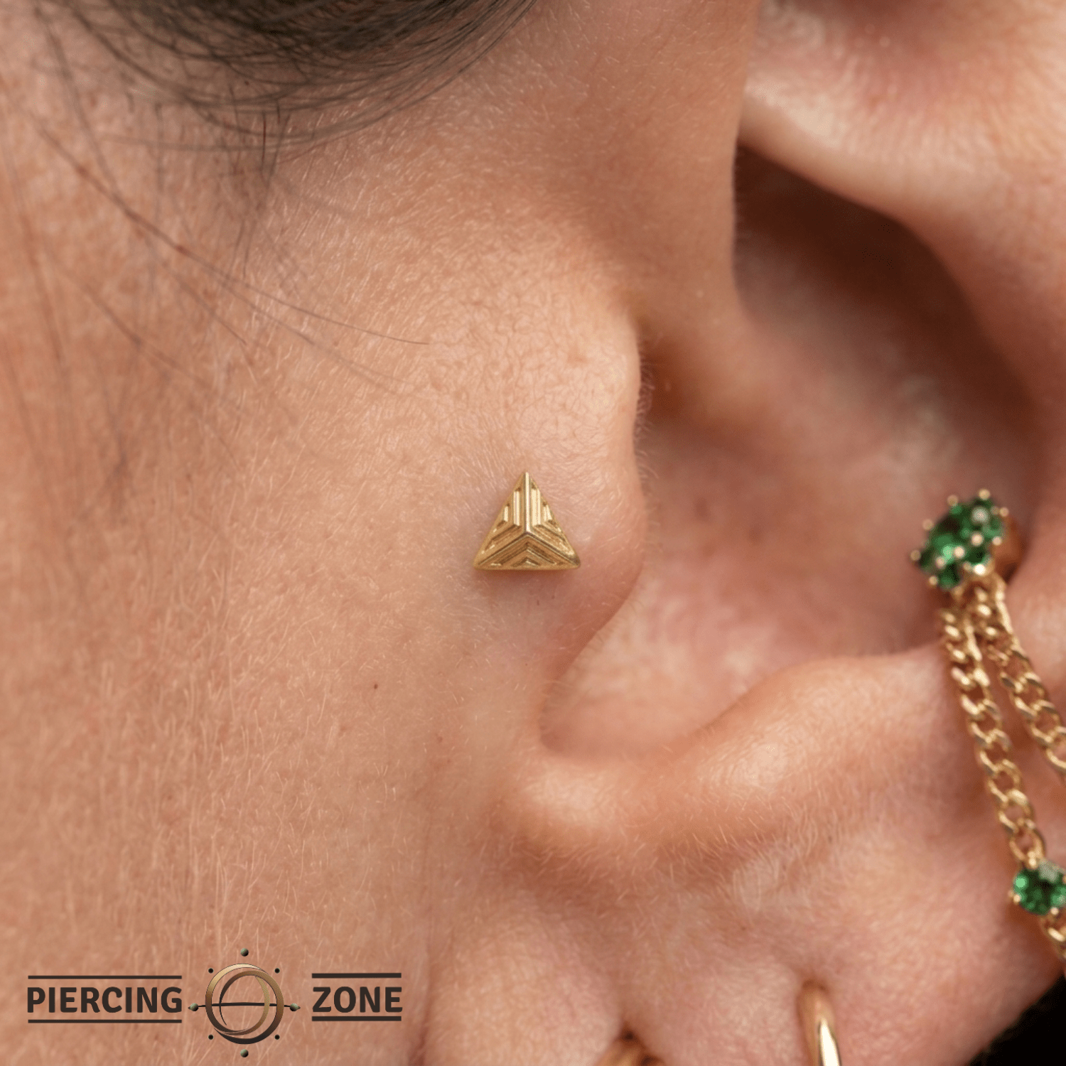 Ornament Triangle Pyramid – 14K Gold Threadless/Threaded End - piercing - zone.com