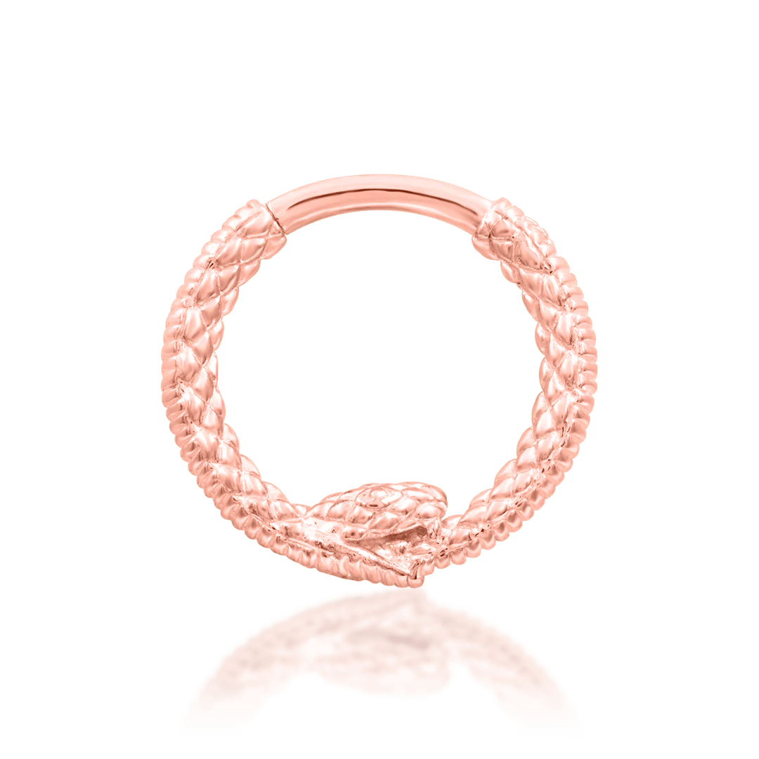 Ouroboros – Coiled Serpent – 14K Gold Seamless Ring - piercing - zone.com