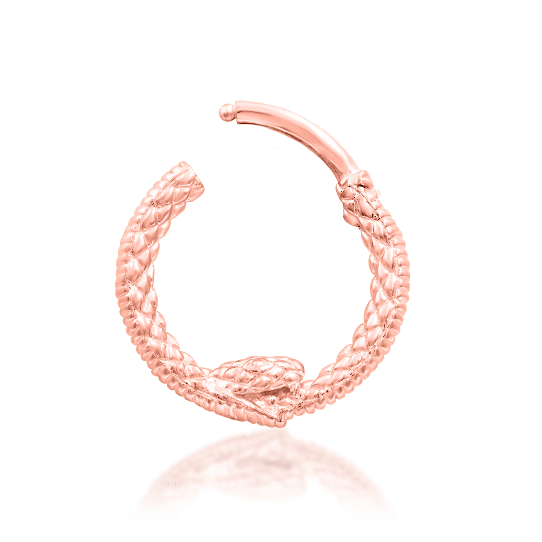 Ouroboros – Coiled Serpent – 14K Gold Seamless Ring - piercing - zone.com