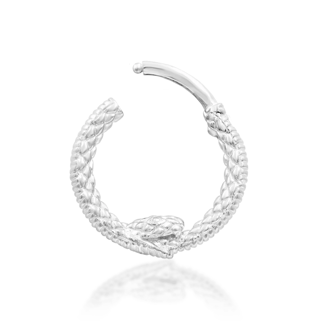 Ouroboros – Coiled Serpent – 14K Gold Seamless Ring - piercing - zone.com